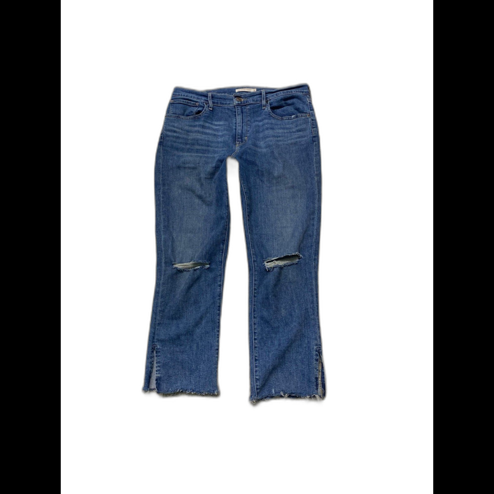 32 Levi's 724 High-Rise Crop Straight Leg Distressed Raw Slit Hem